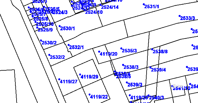 Parcela st. 4119/20 v KÚ Komín, Katastrální mapa