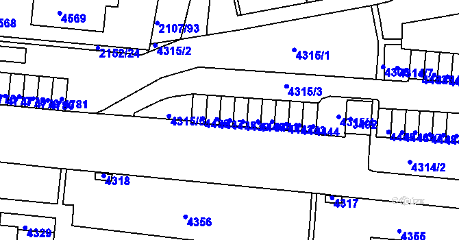 Parcela st. 4438 v KÚ Komín, Katastrální mapa