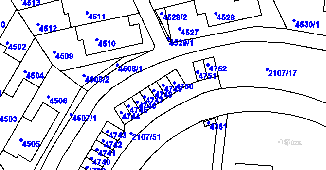 Parcela st. 4749 v KÚ Komín, Katastrální mapa