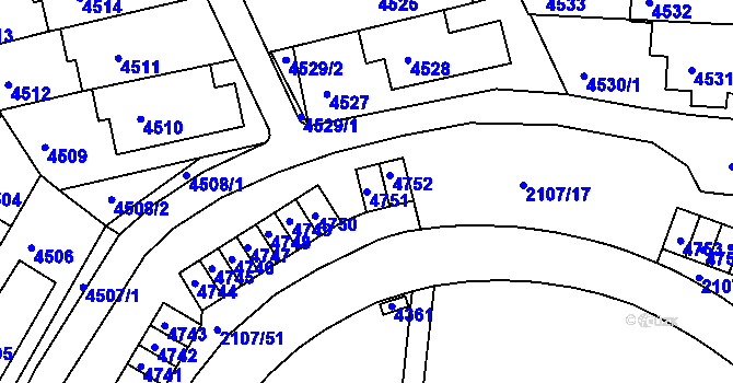 Parcela st. 4751 v KÚ Komín, Katastrální mapa