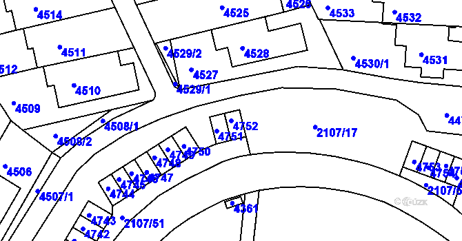 Parcela st. 4752 v KÚ Komín, Katastrální mapa