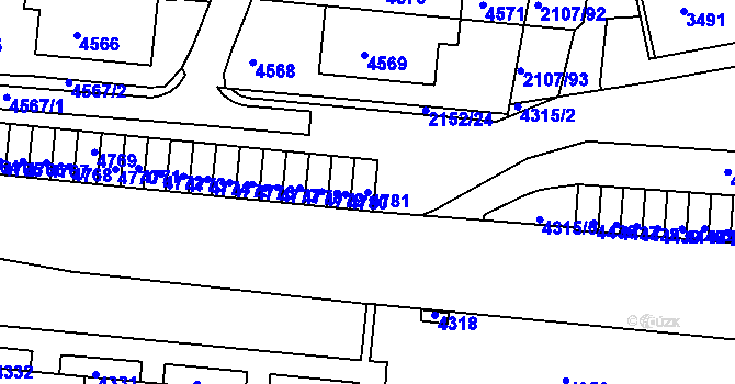 Parcela st. 4781 v KÚ Komín, Katastrální mapa