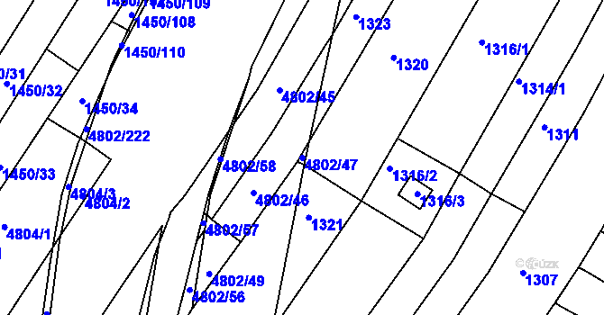 Parcela st. 4802/47 v KÚ Komín, Katastrální mapa