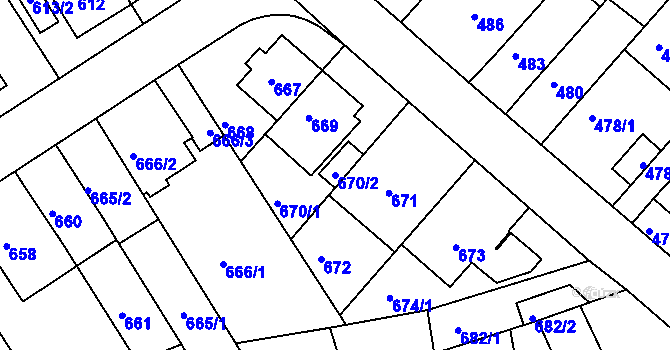 Parcela st. 670/2 v KÚ Komín, Katastrální mapa