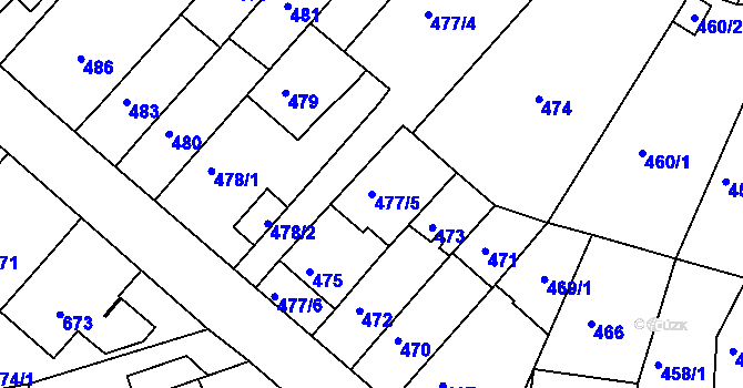 Parcela st. 477/5 v KÚ Komín, Katastrální mapa