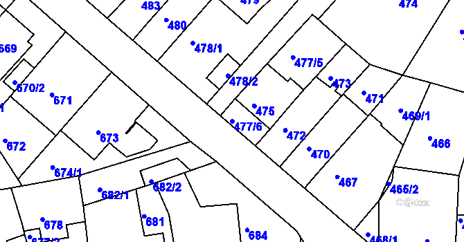 Parcela st. 477/6 v KÚ Komín, Katastrální mapa