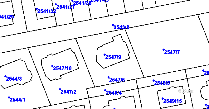 Parcela st. 2547/9 v KÚ Komín, Katastrální mapa