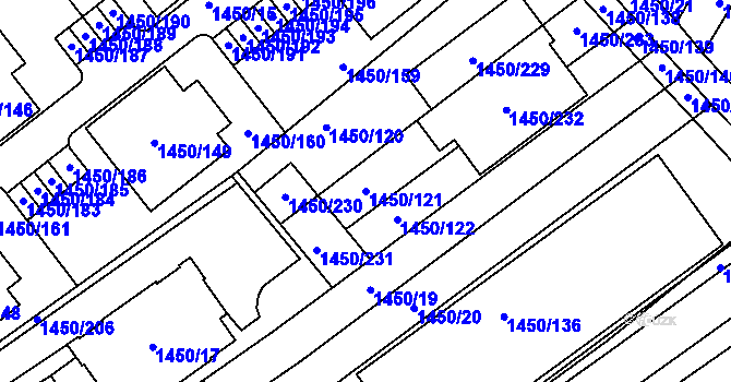 Parcela st. 1450/121 v KÚ Komín, Katastrální mapa