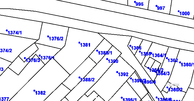 Parcela st. 1388/1 v KÚ Komín, Katastrální mapa