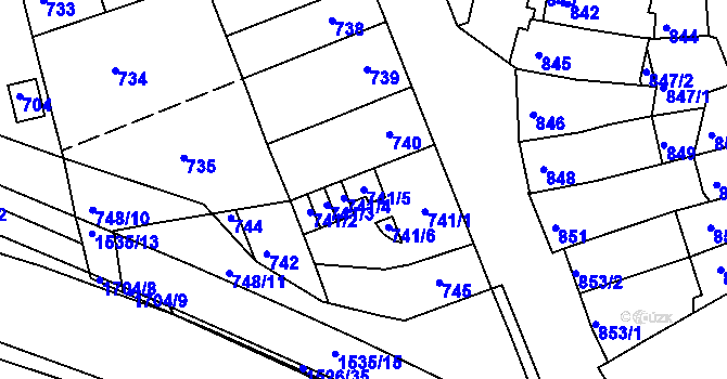 Parcela st. 741/5 v KÚ Komín, Katastrální mapa
