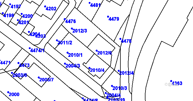 Parcela st. 2012/6 v KÚ Komín, Katastrální mapa