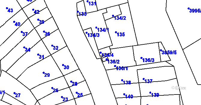 Parcela st. 134/4 v KÚ Komín, Katastrální mapa