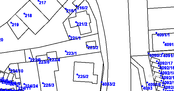 Parcela st. 223/2 v KÚ Komín, Katastrální mapa