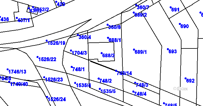 Parcela st. 688/2 v KÚ Komín, Katastrální mapa