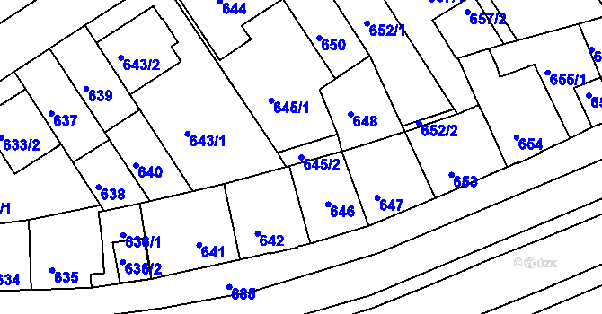 Parcela st. 645/2 v KÚ Komín, Katastrální mapa