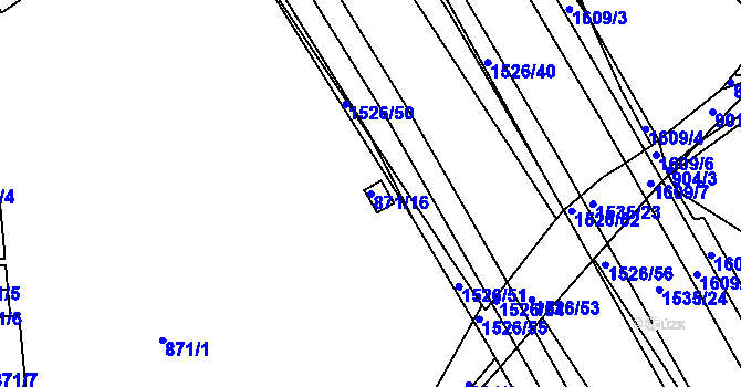 Parcela st. 871/16 v KÚ Komín, Katastrální mapa