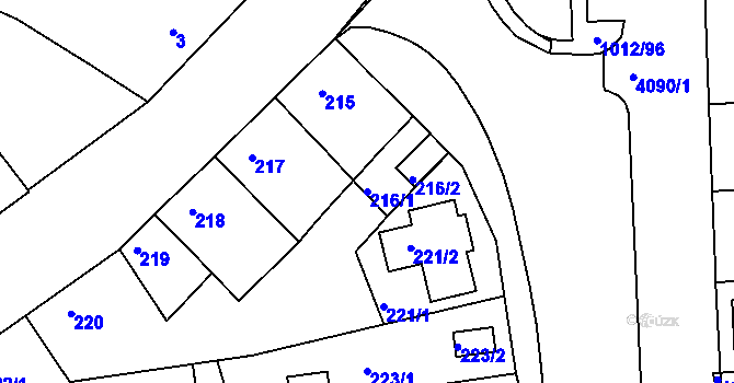 Parcela st. 216/1 v KÚ Komín, Katastrální mapa
