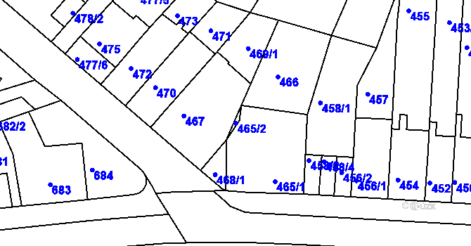 Parcela st. 465/2 v KÚ Komín, Katastrální mapa