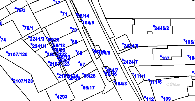 Parcela st. 104/6 v KÚ Komín, Katastrální mapa