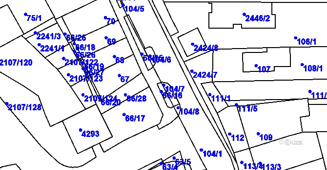 Parcela st. 104/7 v KÚ Komín, Katastrální mapa