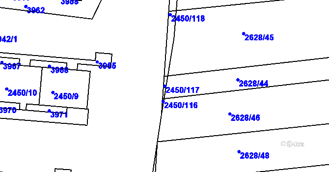 Parcela st. 2450/117 v KÚ Komín, Katastrální mapa