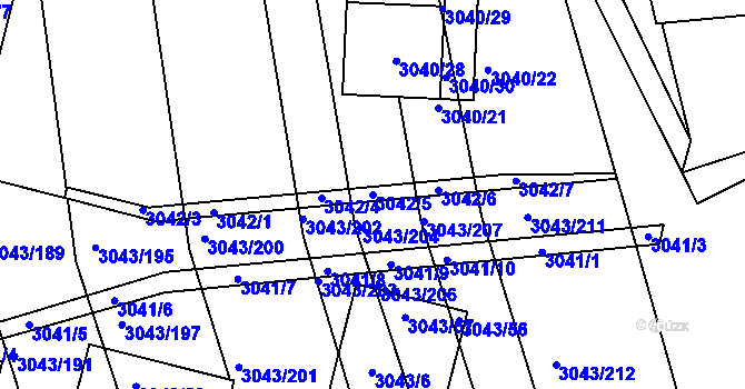 Parcela st. 3042/5 v KÚ Komín, Katastrální mapa