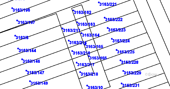 Parcela st. 3163/165 v KÚ Komín, Katastrální mapa