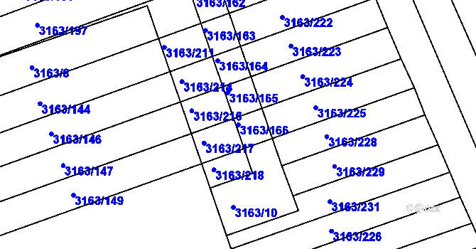 Parcela st. 3163/166 v KÚ Komín, Katastrální mapa
