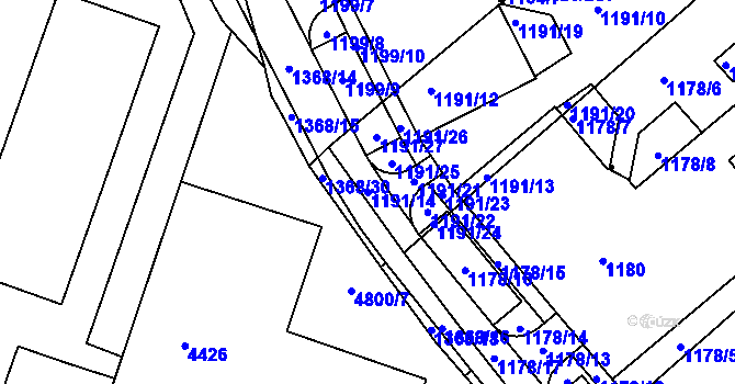 Parcela st. 1191/14 v KÚ Komín, Katastrální mapa