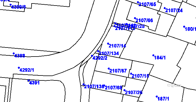 Parcela st. 2107/134 v KÚ Komín, Katastrální mapa