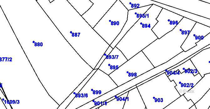 Parcela st. 893/7 v KÚ Komín, Katastrální mapa