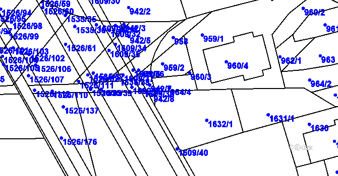 Parcela st. 964/4 v KÚ Komín, Katastrální mapa