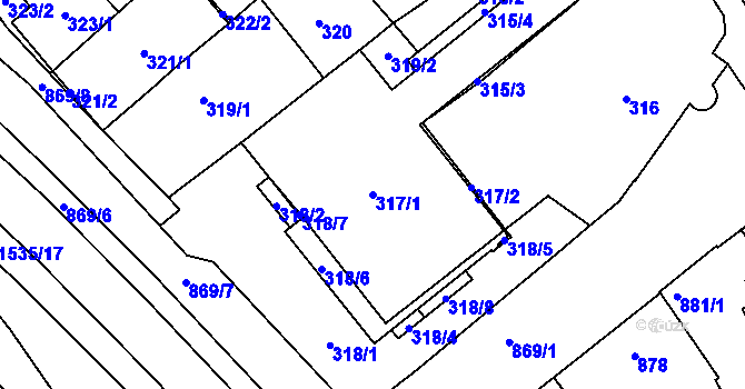 Parcela st. 317/1 v KÚ Komín, Katastrální mapa