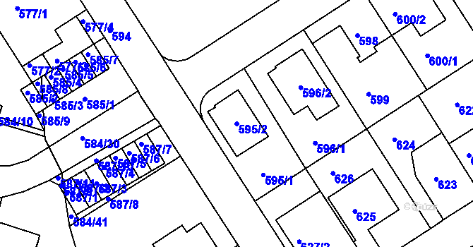 Parcela st. 595/2 v KÚ Komín, Katastrální mapa