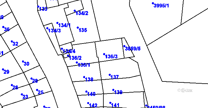 Parcela st. 136/3 v KÚ Komín, Katastrální mapa