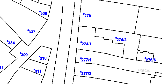 Parcela st. 274/1 v KÚ Komín, Katastrální mapa