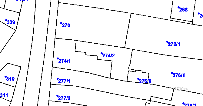 Parcela st. 274/2 v KÚ Komín, Katastrální mapa