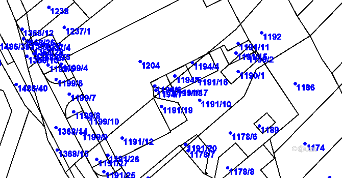 Parcela st. 1191/18 v KÚ Komín, Katastrální mapa