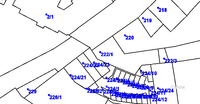 Parcela st. 222/1 v KÚ Komín, Katastrální mapa