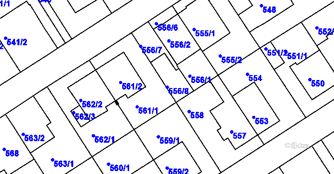 Parcela st. 556/8 v KÚ Komín, Katastrální mapa