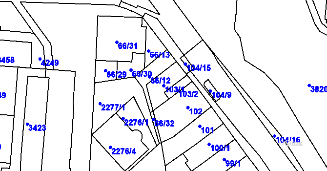 Parcela st. 103/1 v KÚ Komín, Katastrální mapa