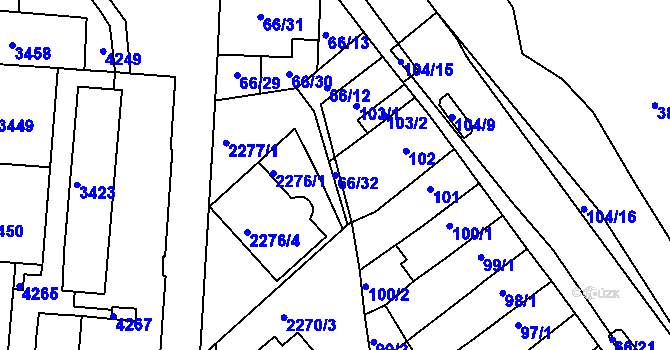 Parcela st. 66/32 v KÚ Komín, Katastrální mapa