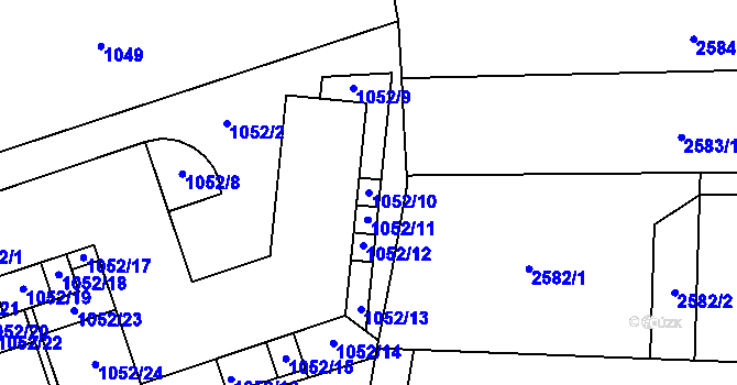 Parcela st. 1052/10 v KÚ Komín, Katastrální mapa