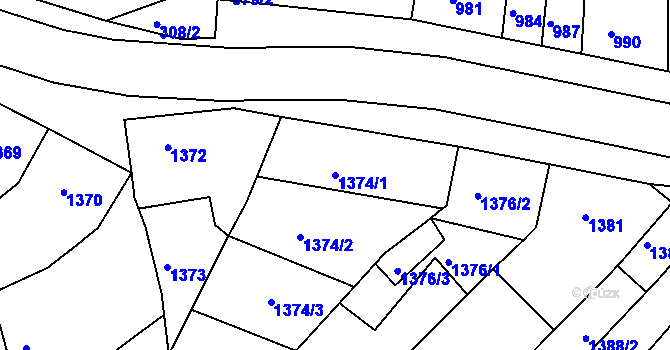 Parcela st. 1374/1 v KÚ Komín, Katastrální mapa