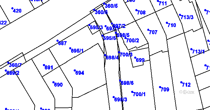Parcela st. 698/4 v KÚ Komín, Katastrální mapa