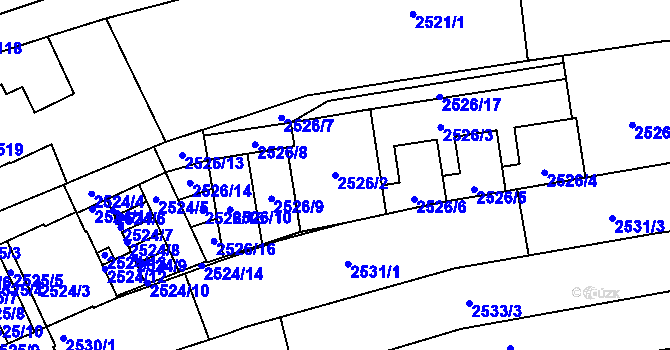 Parcela st. 2526/2 v KÚ Komín, Katastrální mapa