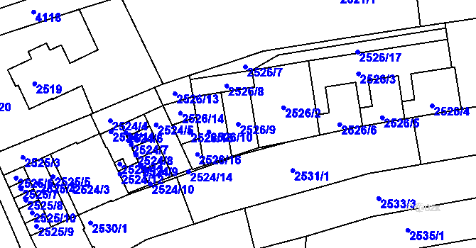 Parcela st. 2526/9 v KÚ Komín, Katastrální mapa