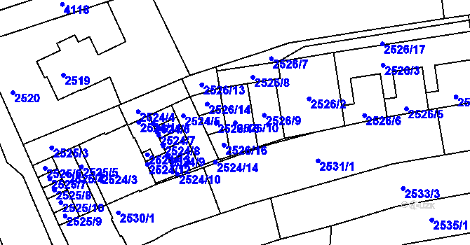 Parcela st. 2526/10 v KÚ Komín, Katastrální mapa