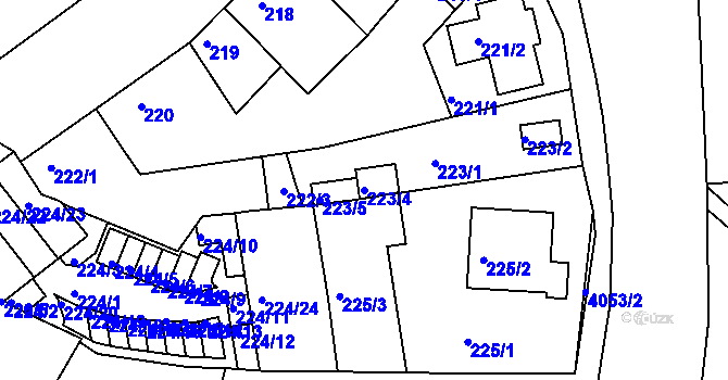 Parcela st. 223/4 v KÚ Komín, Katastrální mapa