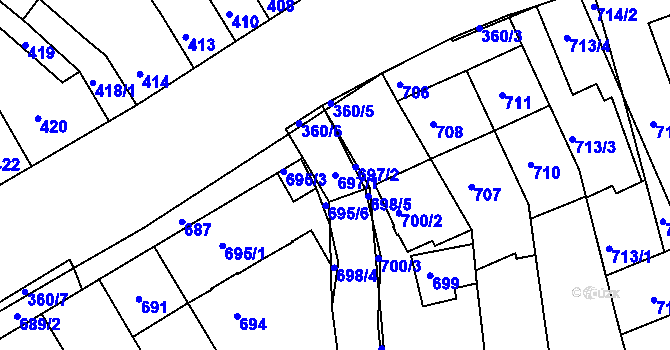 Parcela st. 697/1 v KÚ Komín, Katastrální mapa